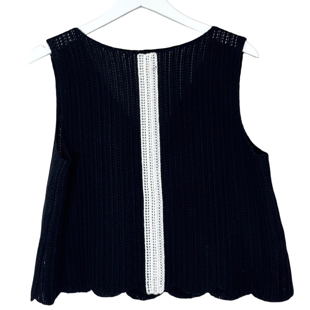 Crosby‎ by Mollie Burch Black Knit V-Neck Sweater Vest Scalloped Hem Medium